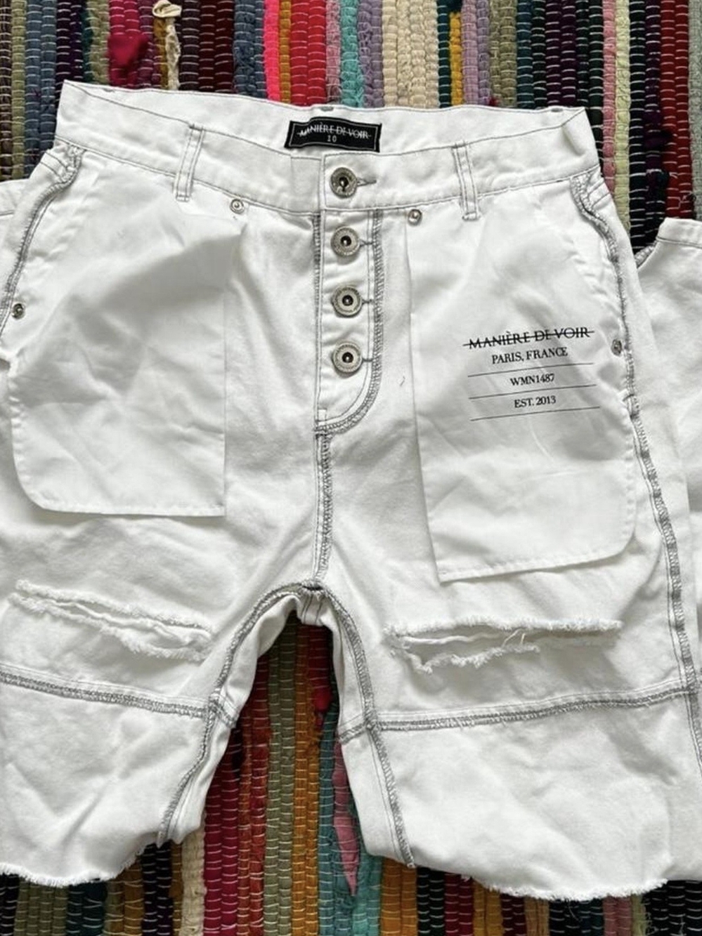 Maniere De Voir White Relaxed Button-Front Jeans